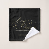Élégant or Joyeux script de Noël noir (Gant de toilette)