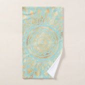 Elégant or Lumière Turquoise Mandala Floral (Serviette à main)