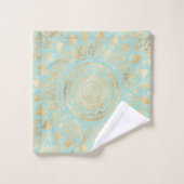 Elégant or Lumière Turquoise Mandala Floral (Gant de toilette)