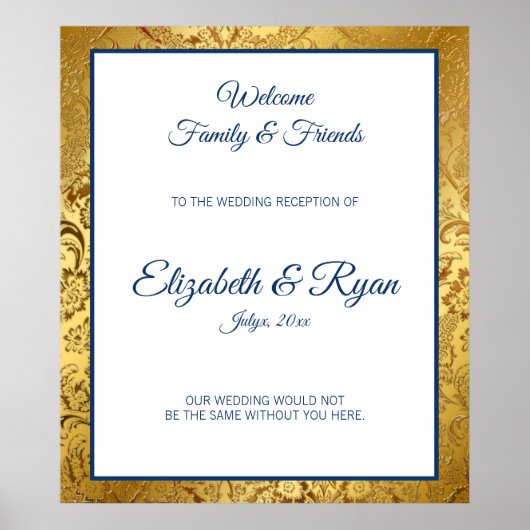 Elegant or Mariage damassé Welcome Poster (Devant)