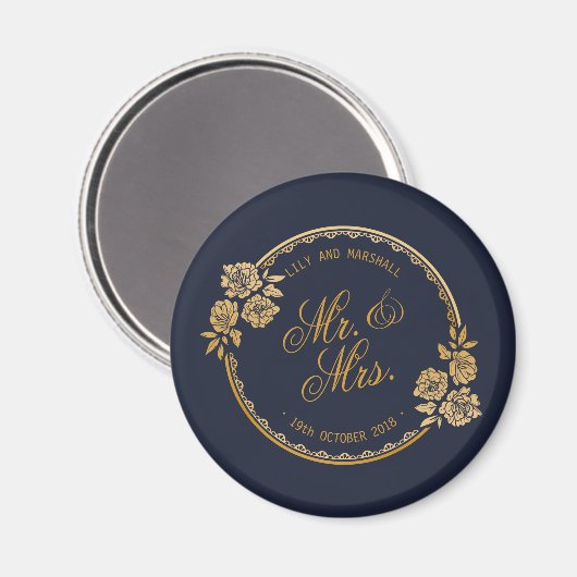 Elégant or Mariage personnalisé | Aimant de réfrig (Recto/Verso)