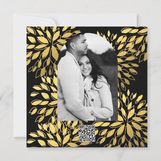Elégant Or moderne Foil Floral Black Invitation (Dos)