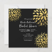 Elégant Or moderne Foil Floral Black Invitation (Devant)
