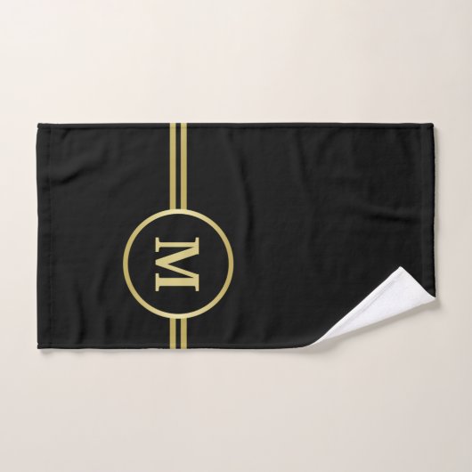 Élégant or Monogramme personnalisé sur noir (Serviette à main)