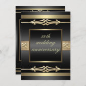 Elégant or/noir mariage anniversaire Invitation (Devant / Derrière)
