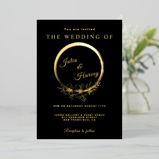 Elégant or noir Mariage Foil Invitation (Debout devant)