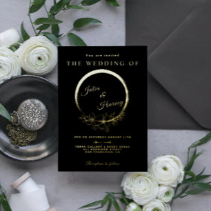 Elégant or noir Mariage Foil Invitation