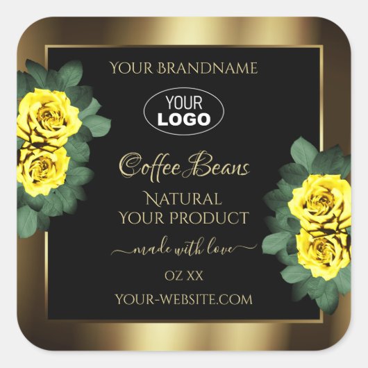 Élégant or noir produit Étiquette Yellow Roses Log (Devant)