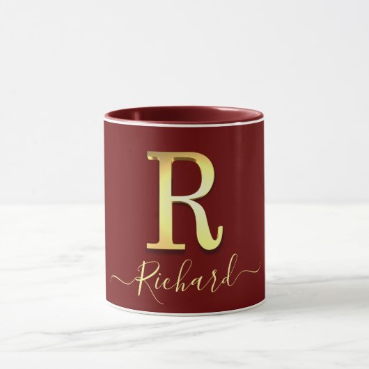 Élégant or personnalisé Monogramme R Nom Mug (Centre)