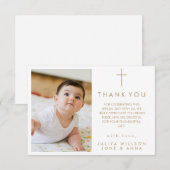 Elégant or Photo Carte de remerciements Baptême (Devant / Derrière)