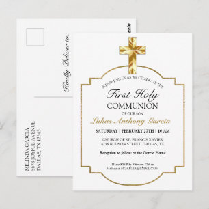 Elégant or Première Sainte Communion Invitation