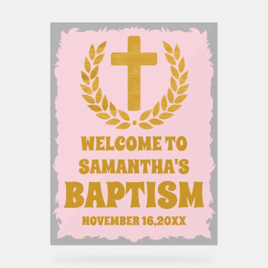 Élégant or rose fille Baptême Accueil Frosted (Recto)