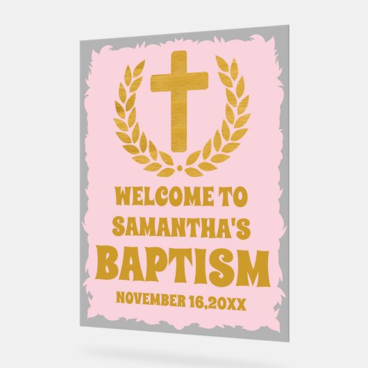 Élégant or rose fille Baptême Accueil Frosted (Angle)