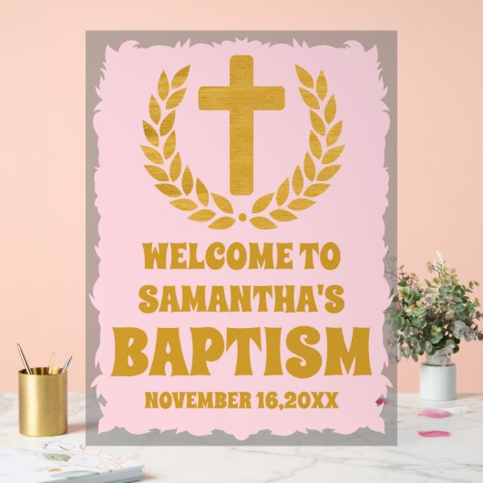 Élégant or rose fille Baptême Accueil Frosted (Mariage)