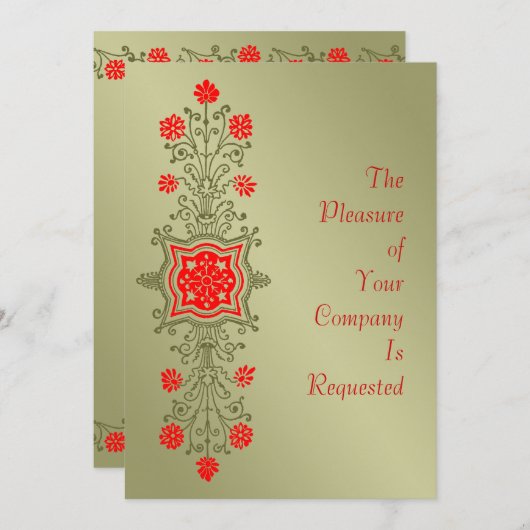 Elégant or rouge floral Etching Invitations person (Devant / Derrière)