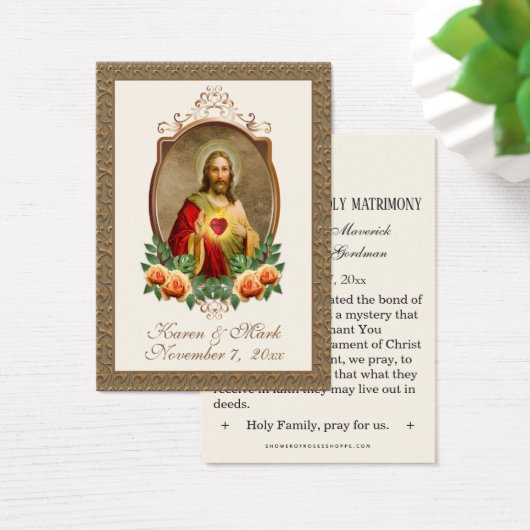 Elégant Or Sacré Coeur Jésus Mariage Cartes sainte (Bureau)