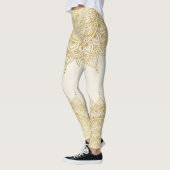 Elégant or sur crème Floral Henna Mandala Legging (Gauche)