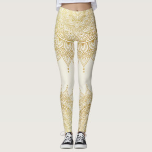 Elégant or sur crème Floral Henna Mandala Legging