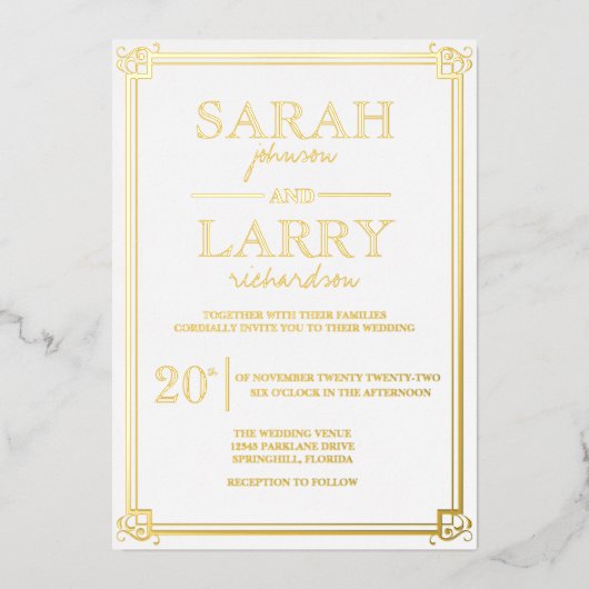 Elégant or traditionnel Mariage Foil Invitation (Recto)