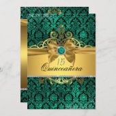 Elégant or Turquoise Damask Quinceanera Invitation (Devant / Derrière)