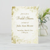 Elégant or Vintage douche nuptiale Invitation (Debout devant)