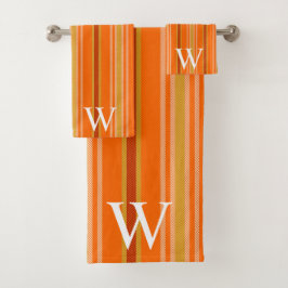 Elegant orang & brown stripes pattern monogram bad handdoek