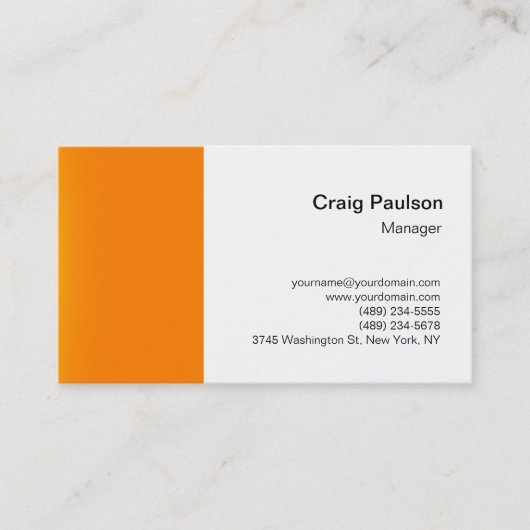 Elégant orange blanc clair simple Carte de visite (Devant)