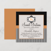 Élégant orange et noir chic doux 16 Invitation (Devant / Derrière)