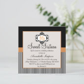 Élégant orange et noir chic doux 16 Invitation (Debout devant)