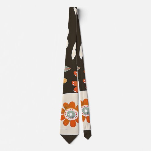 Elegant Orange Flower Pattern Tie Stropdas (Voorkant)