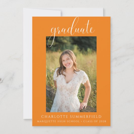 Elégant Orange Graduation Party Photo Invitation (Devant)