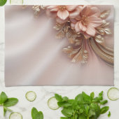 Élégant Orange Pêche Floral Serviette de cuisine (Plié)