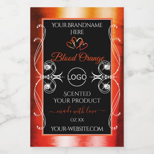 Élégant orange rouge Étiquette Logo Bijoux Noir (Étiquettes simples)
