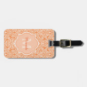 Elegant Oranje Damask Pattern Monogram en naam Bagagelabel (Voorkant horizontaal)