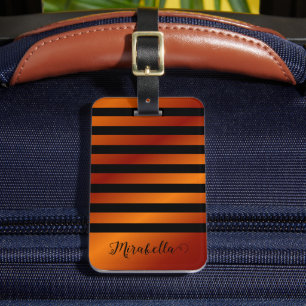 Elegant Oranje en Black Custom Name Bagagelabel