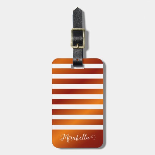 Elegant Oranje en White Custom Name Bagagelabel (Voorkant verticaal)