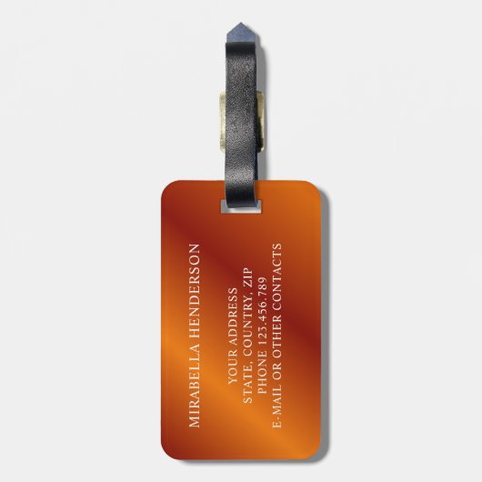 Elegant Oranje en White Custom Name Bagagelabel (Achterkant verticaal)