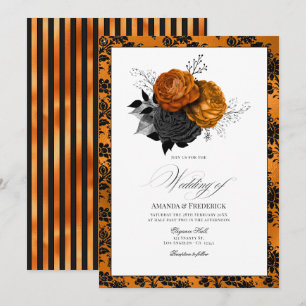 Elegant Oranje en Zwarte Gotische Trouwthema Kaart