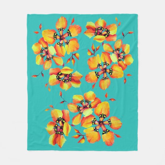 Elegant Oranje Flowers - Aqua Fleece Deken (Voorkant)