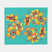 Elegant Oranje Flowers - Aqua Fleece Deken (Voorkant (Horizontaal))