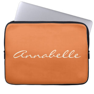 Elegant Oranje handgeschreven Script Name Custom Laptop Sleeve