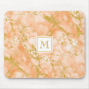Elegant Oranje marble Monogram Faux Gold Glitter Muismat