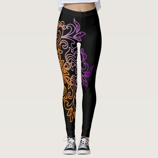 Elegant oranje paars gradiënt Mandala Leggings (Voorkant)