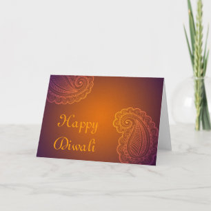 Elegant Oranje Paars Paisley Happy Diwali Kaart