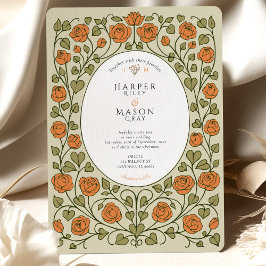Elegant Oranje Roos en Green Heart Wedding Kaart