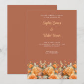 Elegant Oranje Roos Garden Brown Wedding Kaart (Voorkant / Achterkant)