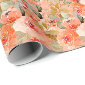 Elegant Oranje Waterverf Floral Cadeaupapier (Rol Hoek)