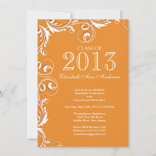 Elegant Oranje White Graduation Party Invitation Kaart