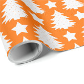 Elegant Oranje White Kersttree Pattern Cadeau Cadeaupapier (Rol Hoek)