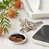 Elegant Oranje Zebra Print FAUX Glitz Bow and Name Sleutelhanger (Zijkant)
